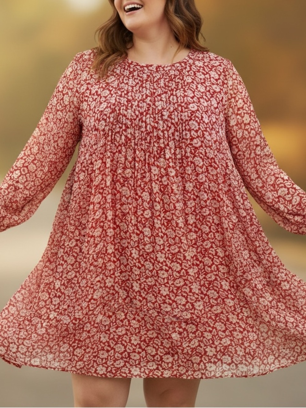 NWT Tommy Hilfiger Red and Cream Floral Long-Sleeve Dress | Size 16